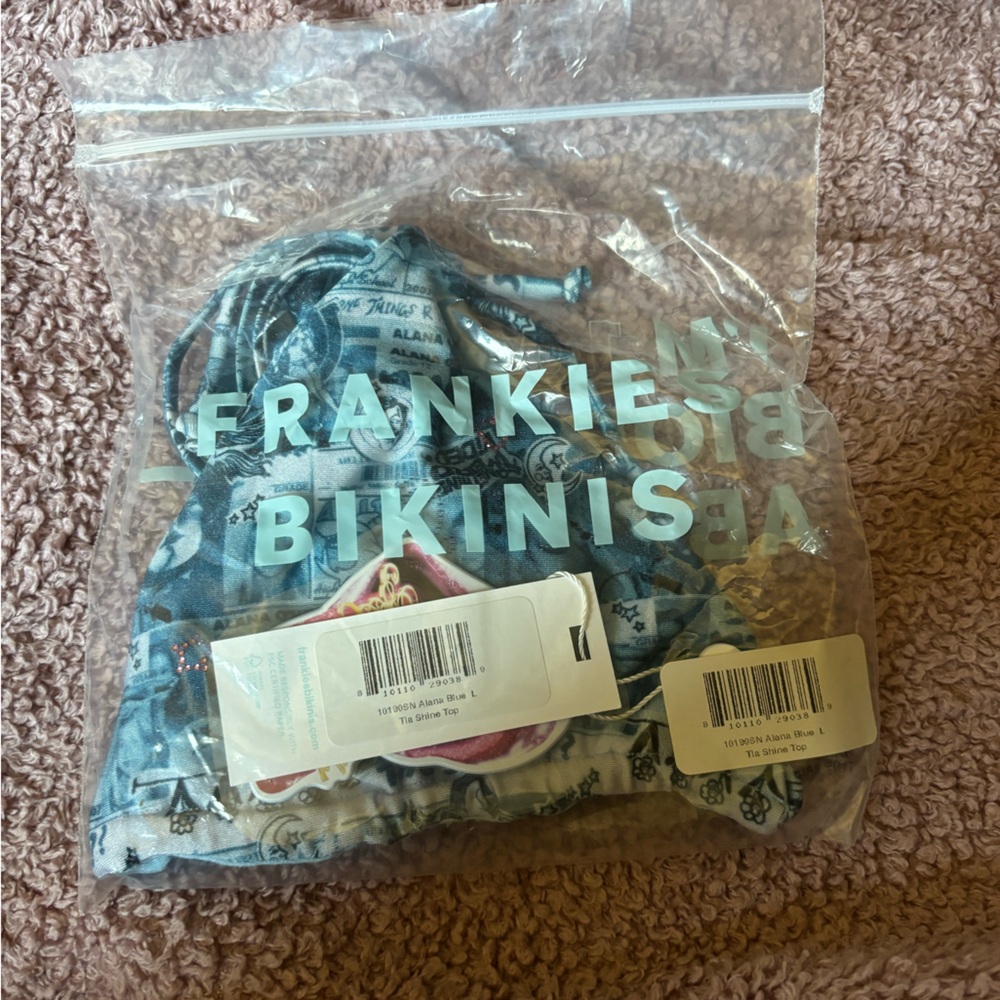 Frankies Bikinis Tia Shine Triangle Bikini Top in Alana Blue - Picture 5 of 5
